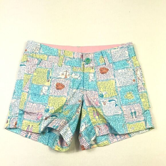 Lilly Pulitzer Womens Cotton Zodiac Callahan Shorts Colorful Print Chino Size 00 - Picture 1 of 10